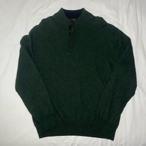 JoS A Bank Executive Collection XL Knit 80% Lambswool 1/4 Button Sweater Green
